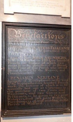 Benefactions board at St Mary’s Church, Widford